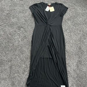 Black high low cotton twist front dress